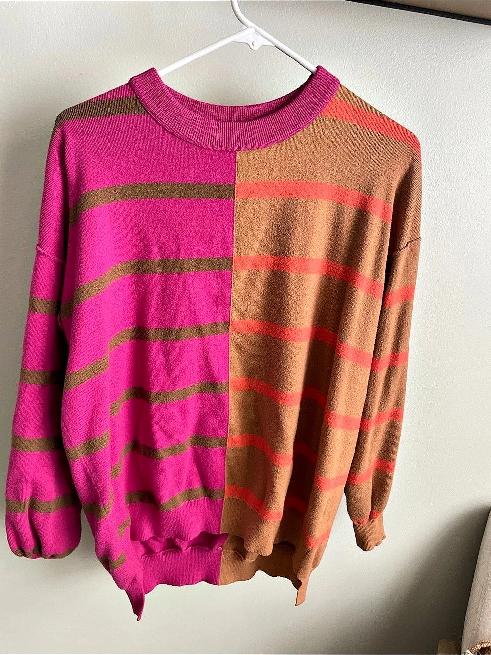 Stripe Pullover Color Block Sweater Pink & Brown